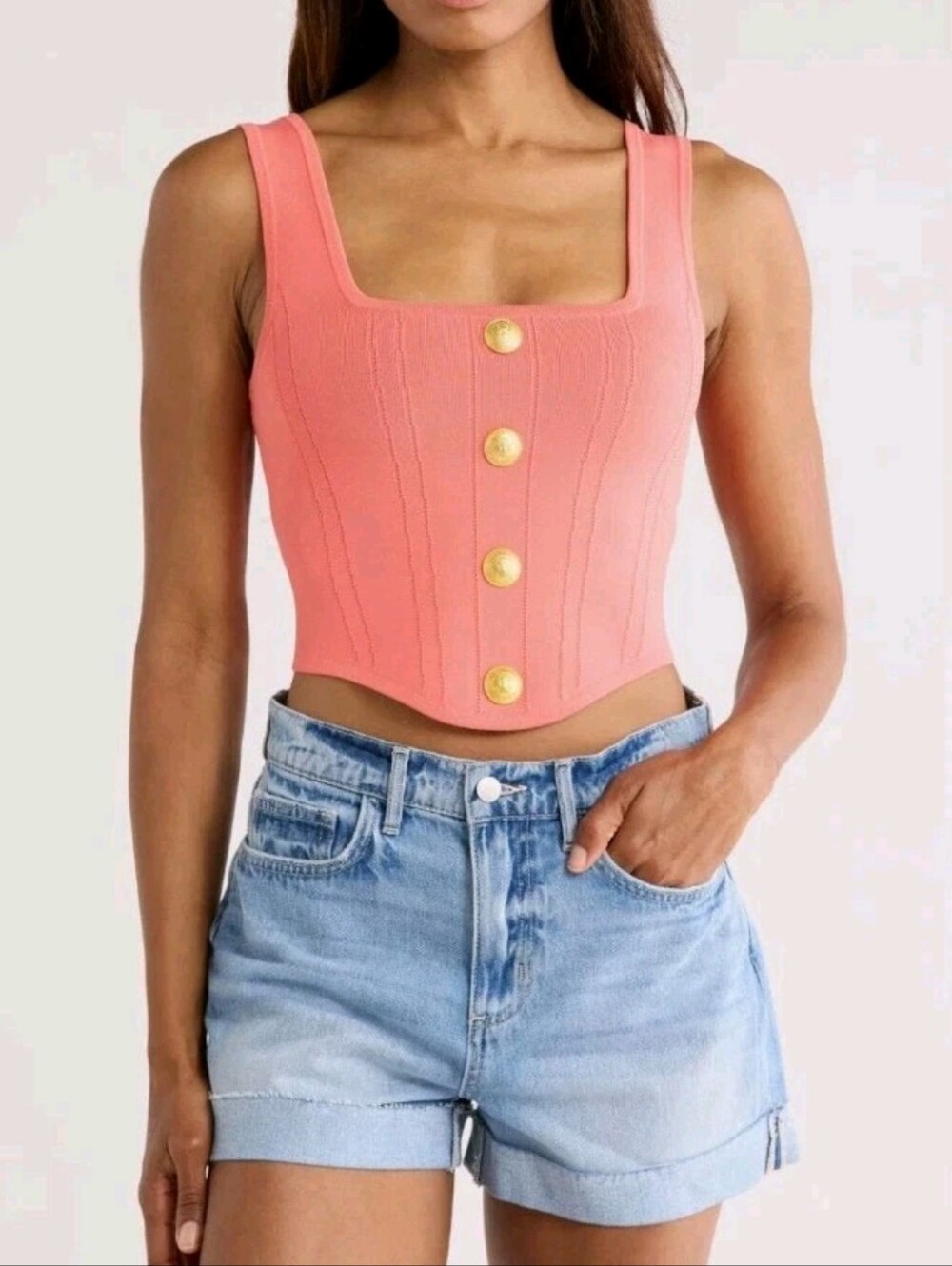 L'AGENCE Size XXL Saga Coral Orange Square Neck Tank Msrp $350